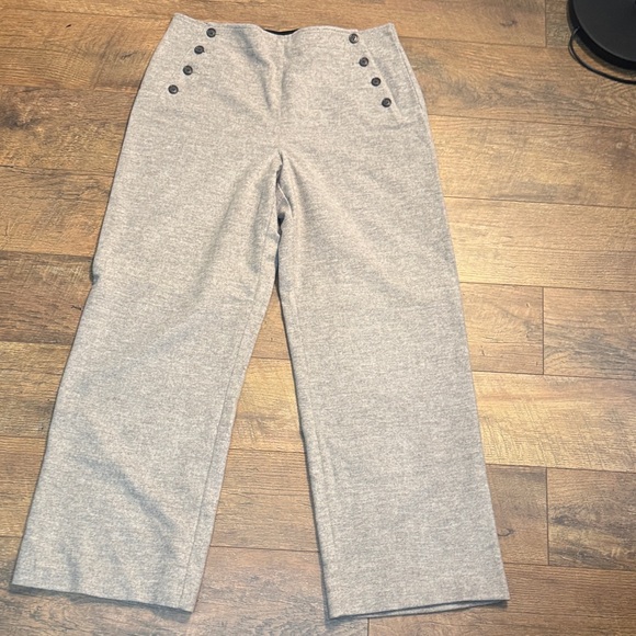 J. Crew Gray Wide-Leg Wool and Cashmere Pants with Button Detail. Size 12 - Picture 1 of 9